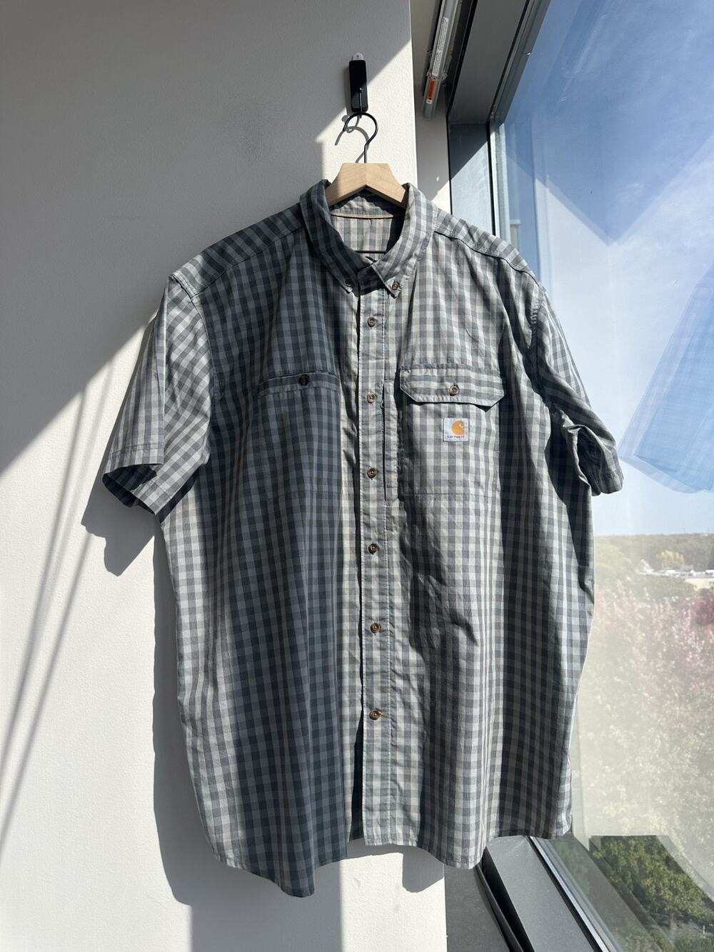 Carhartt Men’s 3XL Gray Plaid Short Sleeve Button-Up Relaxed Fit